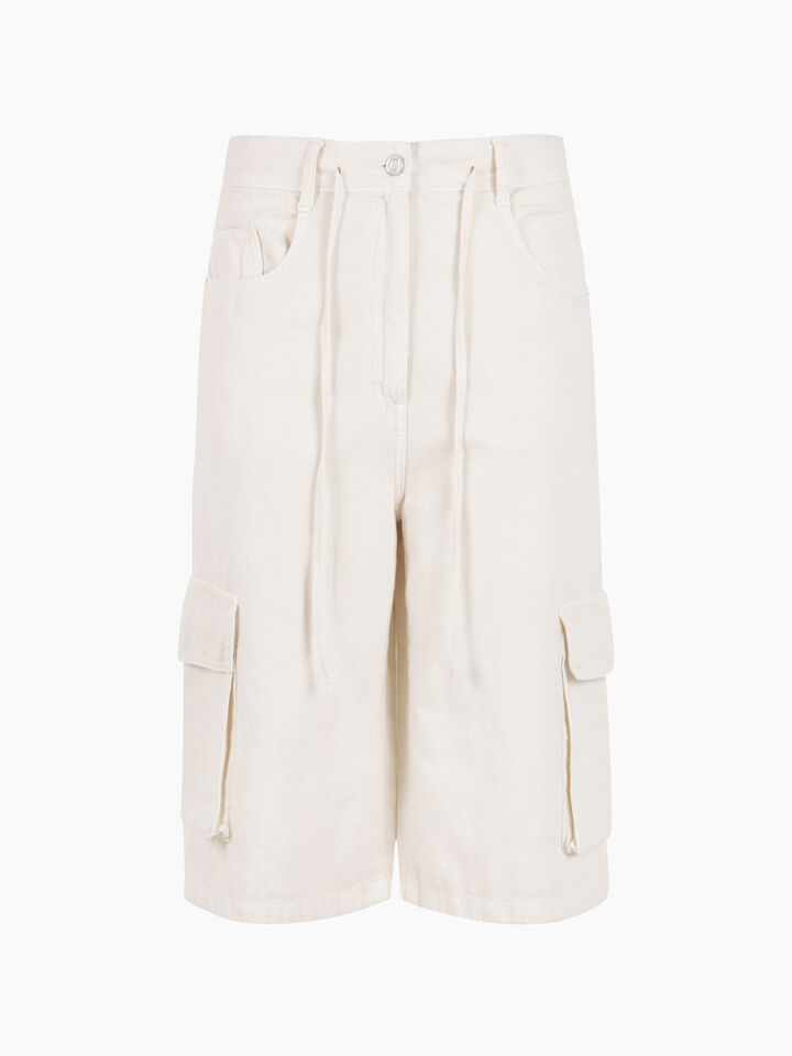 Bermuda cargo in denim  - sisley k pantaloncini jeans - Bianco Panna | Sisley K image number 1